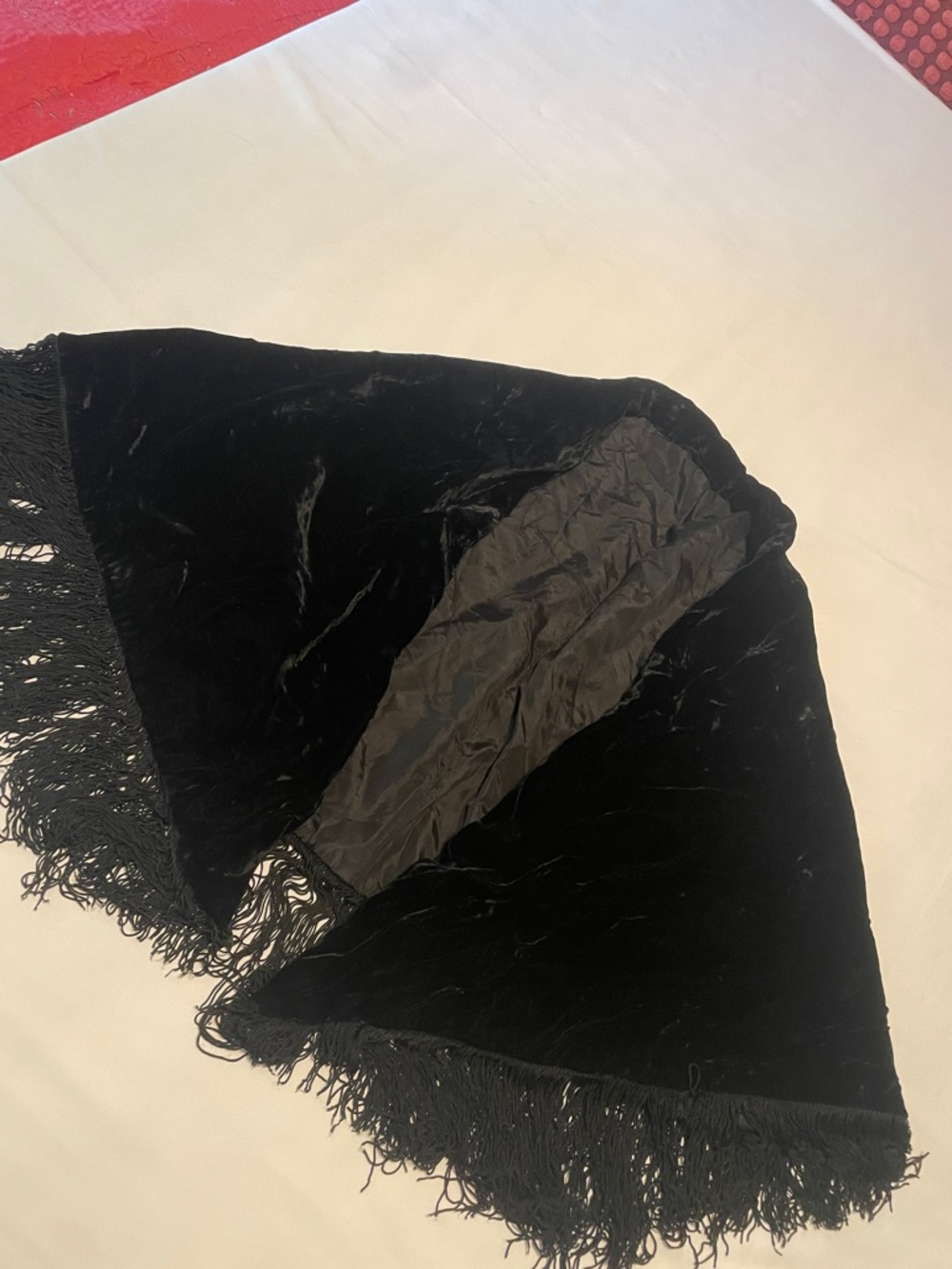 Antique Black Velvet Fringe Shawl Wrap